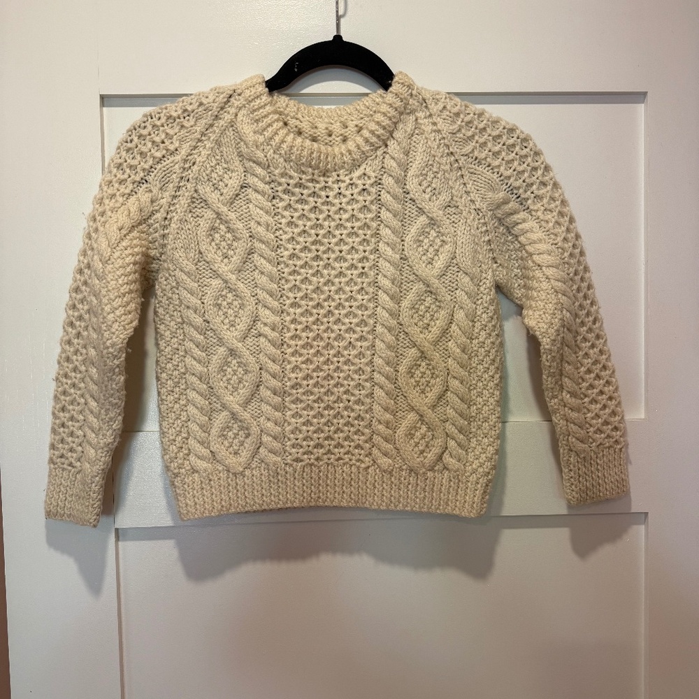 Ivory White hand knit, Irish children’s sweater wool 5